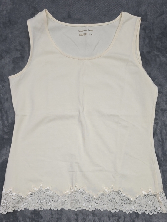Coldwater Creek Tops - Coldwater Creek Cream Lace-Trim Scoop Tank Sz Med